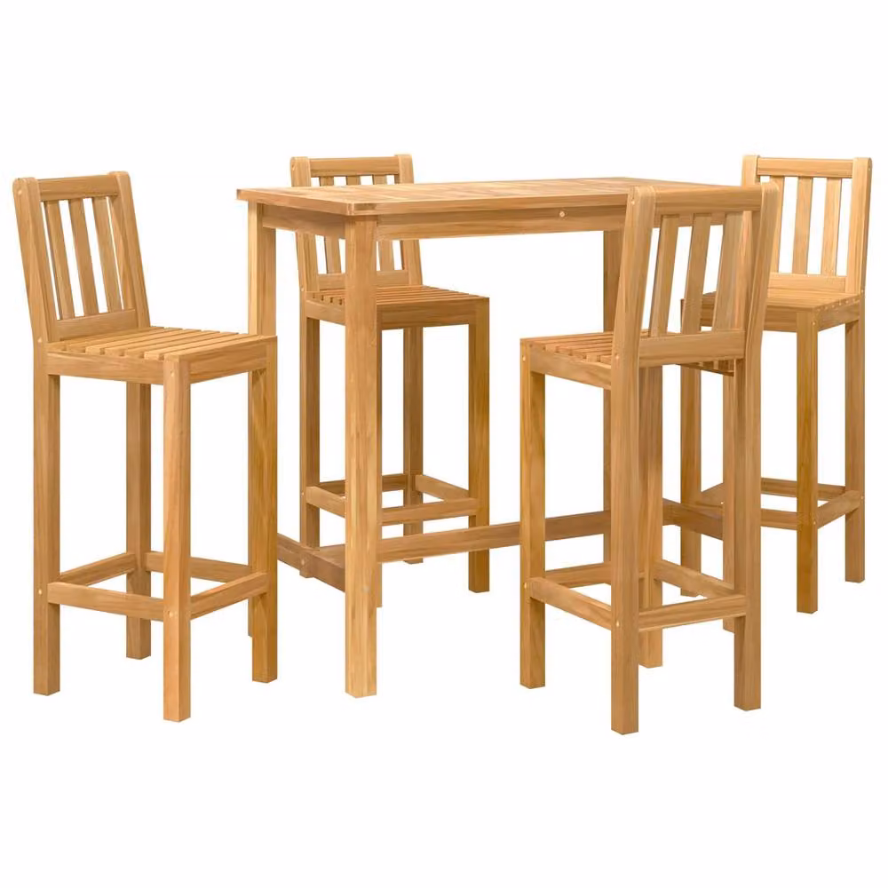 Berkfield Home 5 Piece Outdoor Bar Set in Brown Untreated Solid Teak Wood – 2