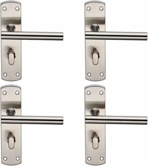 Loops 4x Mitred T Bar Lever Bathroom Backplate Handle and Thumbturn Lock Set in Brushed Satin Stainless Steel Silver