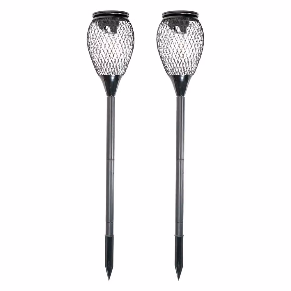 ValueLights Black Metal Cage Solar Powered Outdoor Garden Spike Lights, 2 Pack – 2