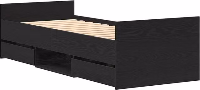 Berkfield Home Modern Black Oak Bed Frame in Engineered Wood W/D/H: 75 x 190 cm