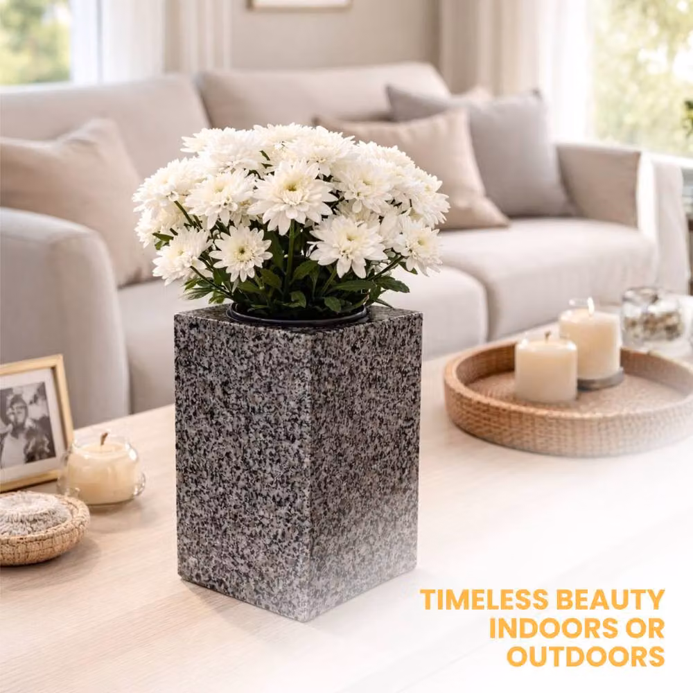 Novecrafto Classic Square Granite Memorial Vase in Grey and Black Stone for Cemetery or Garden – 6