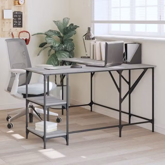Berkfield Grey Sonoma Corner Home Desk in Engineered Wood W/D/H: 139 x 139 x 75 cm