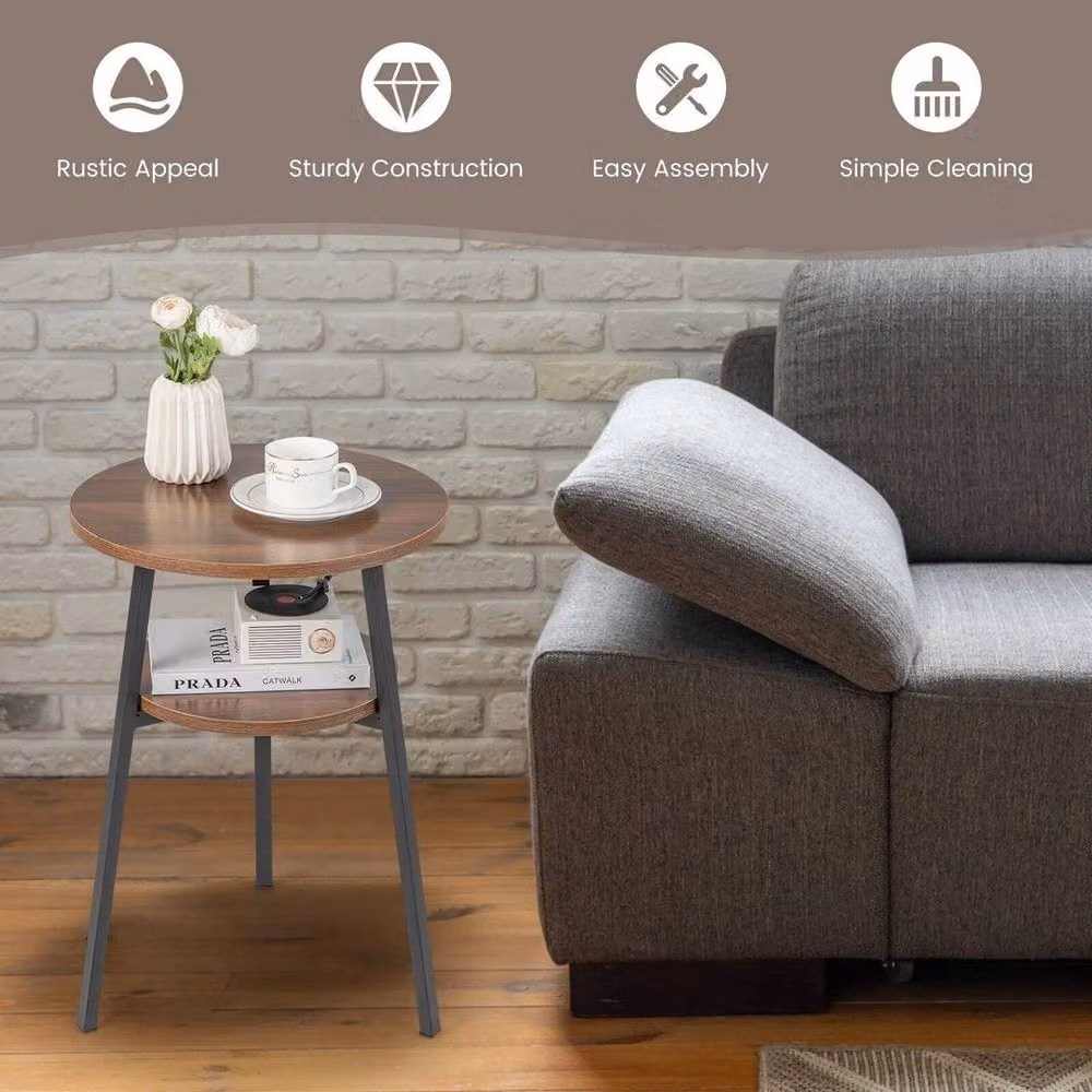 FORGEVIO 2-Tier Round Wood Side Table in Brown, W/D/H: 39.0 x 39.0 x 54.0 cm – 5
