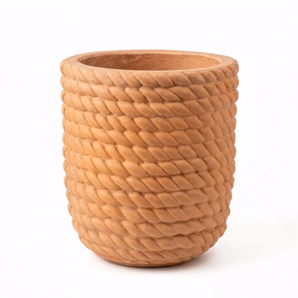 Primrose Brown Concrete Wrapped Rope Design Planter Tub, Small – 2
