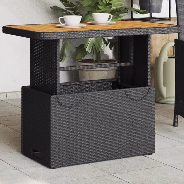 Berkfield Home Black Poly Rattan and Acacia Wood Garden Table W/D/H: 90 x 55 x 71 cm – 1