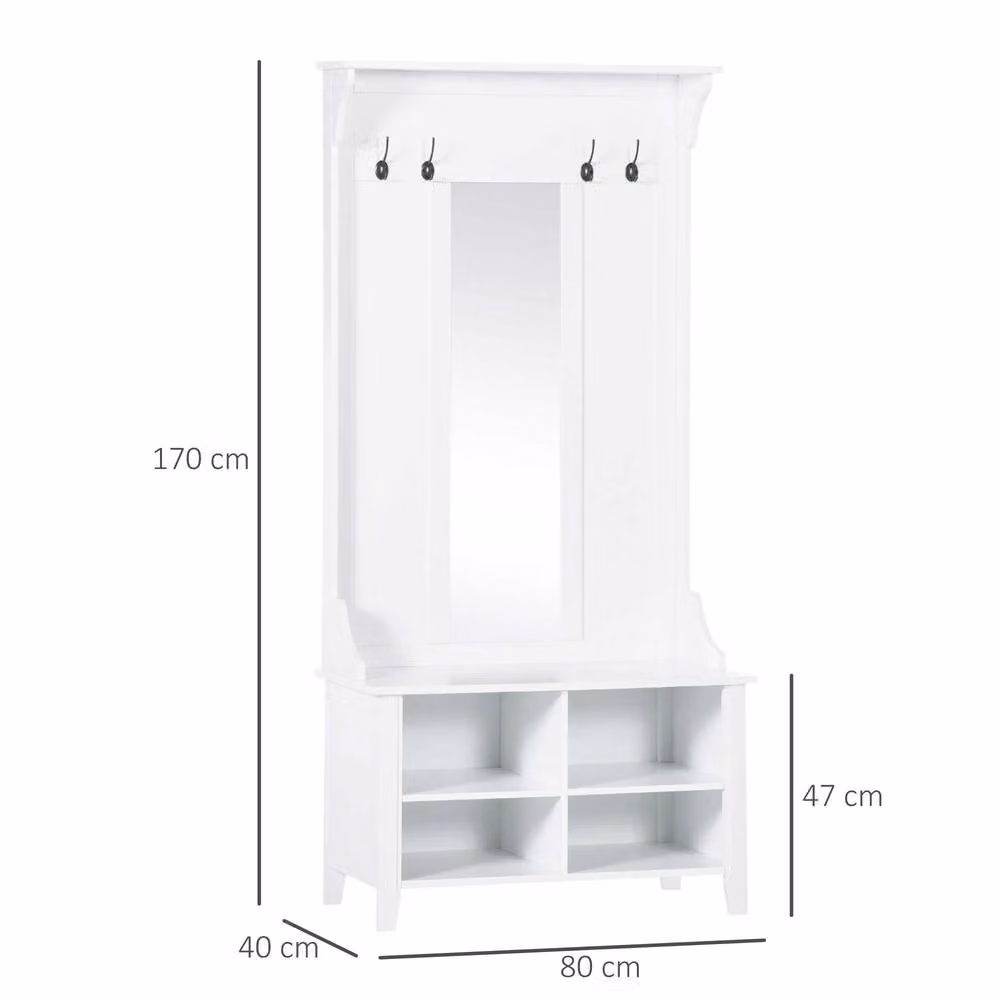 STILVORA Modern Hallway Storage Unit with Mirror, Bench and Shoe Rack in White Matt – 3
