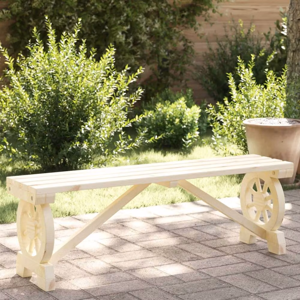 Berkfield Home Rustic Solid Wood Fir Garden Bench in Light Oak, Width: 115 cm – 2