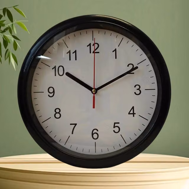 Basiks Minimalist Round Quartz Wall Clock, Silent Analog, White and Black, Diameter: 24 cm