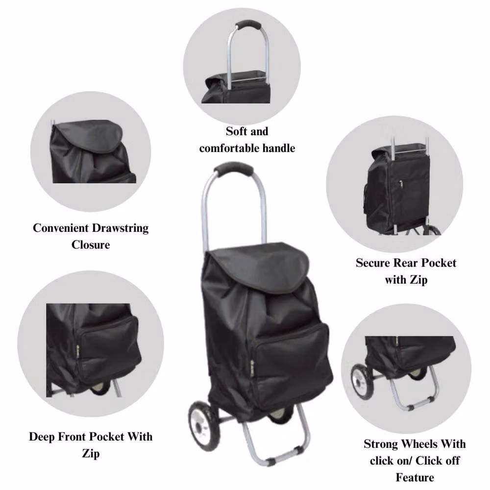 VOGREX Black Aluminium Frame Waterproof Shopping Trolley Grocery Cart – 2