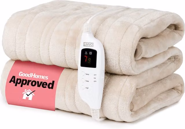 LIVIVO Electric Heated Flannel Blanket in Beige