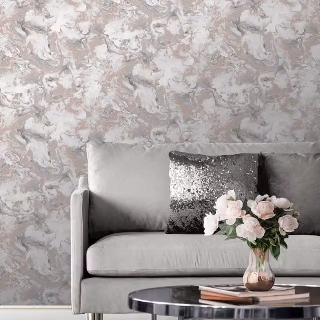 Muriva Elixir Liquid Marble Effect Abstract Wallpaper in Gold and Silver