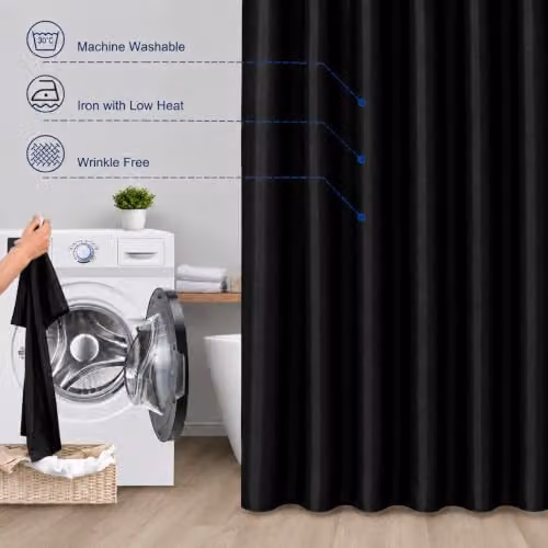 KAV Black Polyester Tiles Patterned Waterproof and Mould Resistant Shower Curtain, W/D/H: 180 x 180 x 0 cm – 3