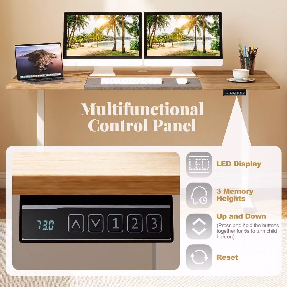 Costway Electric Height Adjustable Standing Desk in Beige, W: 140 cm, D: 70 cm – 3