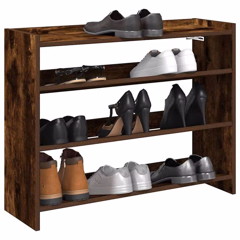 Berkfield Home Smoked Oak Shoe Rack in Brown, W/D/H: 80 x 25 x 62 cm – 2