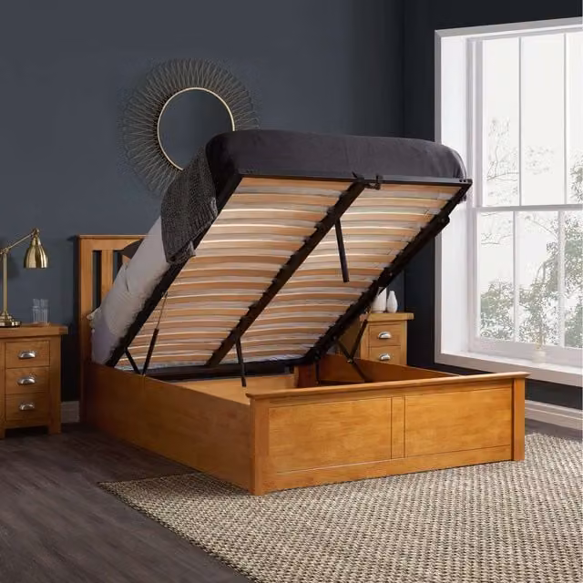 Birlea Phoenix Nebula Double Ottoman Bed and Mattress Bundle in Oak