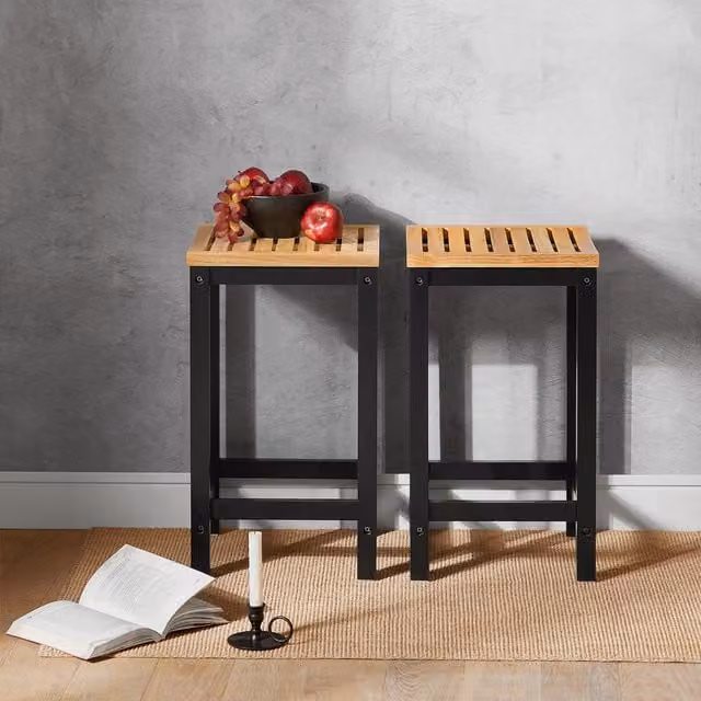 SoBuy Set of 2 Modern Black Wooden Bar Stools for Kitchen and Dining Rooms