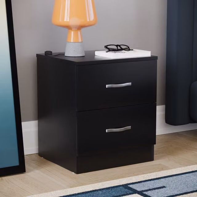 Vida Designs Modern Black Matt Metal Bedside Table Chest