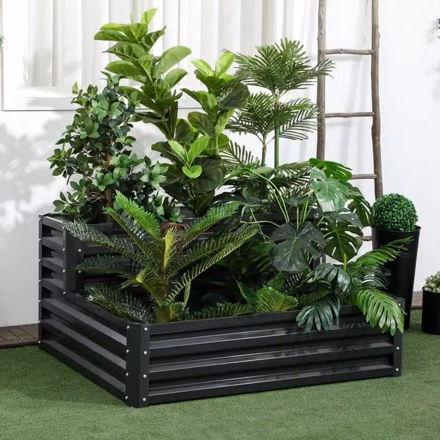 Outsunny Tiered Raised Garden Bed in Anthracite Grey Galvanised Steel