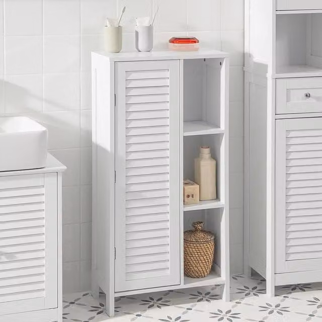 SoBuy Slim Tall Freestanding Cabinet in White with Roll Shutter Door and Internal Shelves, H: 96 x W: 24 x D: 26 cm