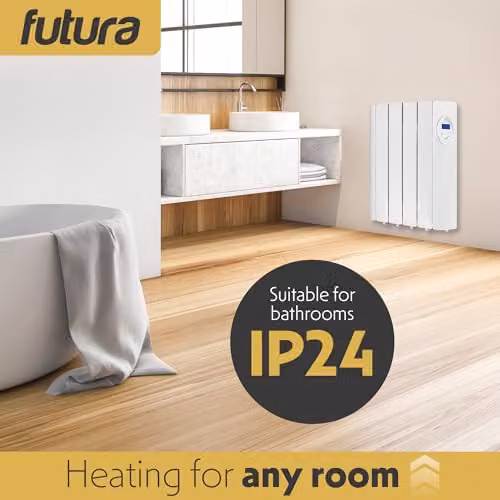 Futura 600W White Wall Mounted Oil Filled Radiator with 24/7 Timer and Frost Protection – 7