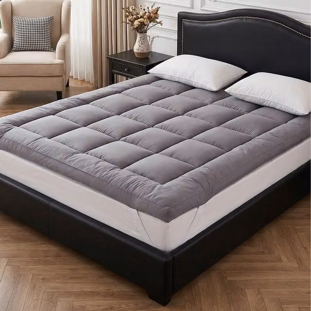 Livingandhome Soft Quilted Mattress Topper, Grey, W/D: 90 x 200 cm