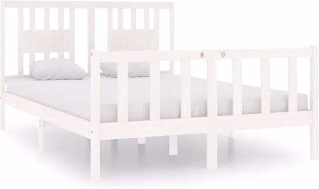Berkfield Home White Solid Pine Wood Bed Frame W/D/H: 140 x 190 cm