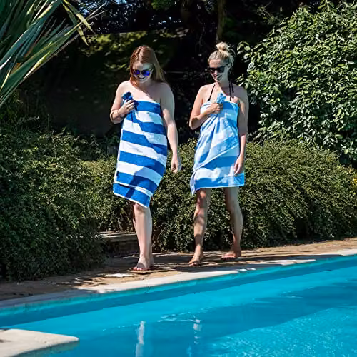 aztex Personalised Striped Cotton Terry Pool Towel in Blue, W/H: 75 x 140 cm – 2