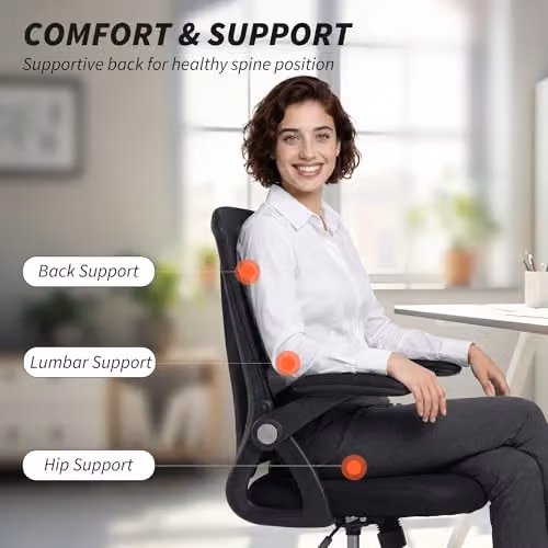 HOMCOM Black Task Chair with Armrests and Castors for Home Office and Bedroom – 3