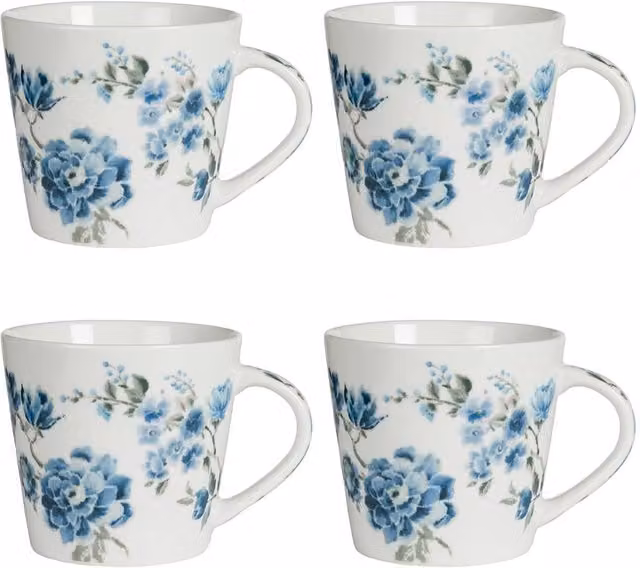 Designers Guild Set of 4 Kyoto Floral Porcelain Mugs, Multicolour and White, 420ml each – 1