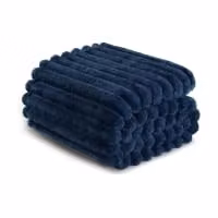 DYZI Supersoft Ribbed Jacquard Fleece Throw Blanket in Blue, Polyester Plush Blanket for Sofa and Bed – 3