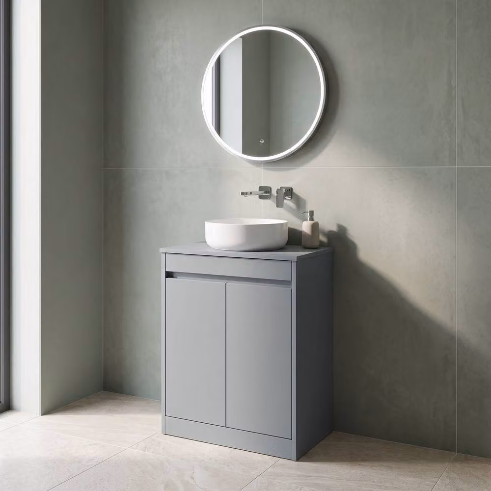 Balterley Handleless 2 Door Floor Standing Bathroom Vanity Unit with Worktop, Coastal Grey, W/D/H: 62 x 39.5 x 83.5 cm – 2