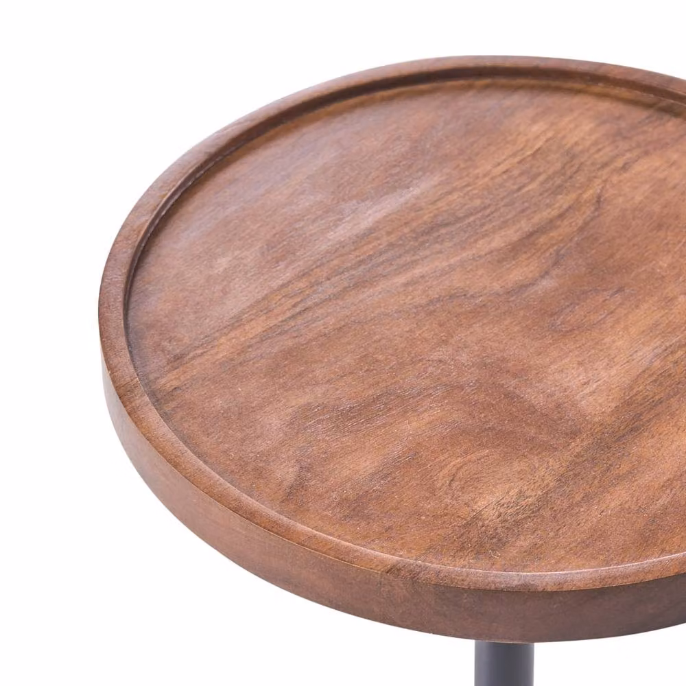 Wyld and Coco Round Side Table with Brown Mango Wood Top and Black Marble Base – 3