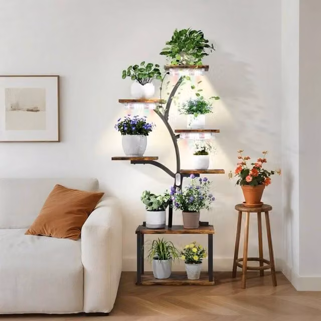 Havendro Large Metal Plant Stand with Grow Lights in Black, W/D/H: 150 x 80 x 150 cm – 1