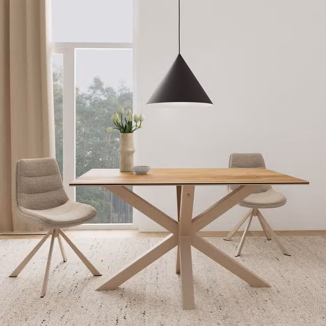 Furniture To Go Heaven Rectangular Dining Table with Wild Oak Ceramic Glass Top in Grey and Brown, W: 135 cm, D: 80 cm