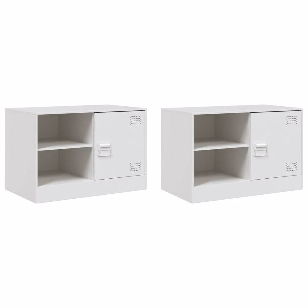 Berkfield Home Set of 2 White Steel TV Cabinets, W/D/H: 67 x 39 x 44 cm – 3