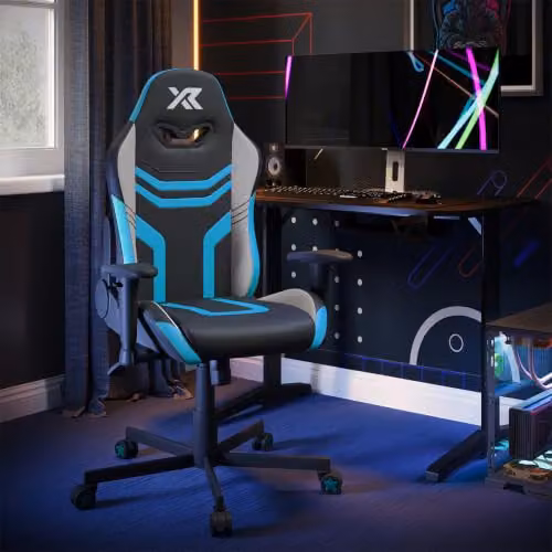 X Rocker Agility Compact Ergonomic Gaming Chair for Children in Black and Blue with Faux Leather Finish