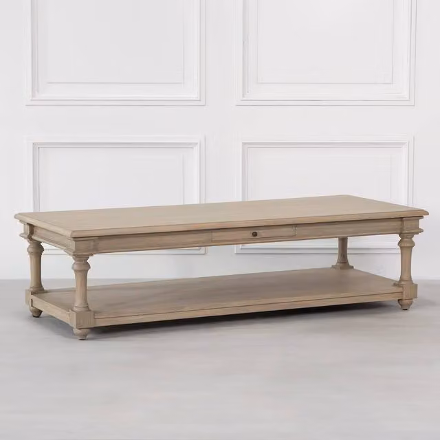 Glasstone Rustic Wooden Coffee Table with Drawer in Brown and Beige, W: 170 cm, D: 71 cm, H: 46 cm