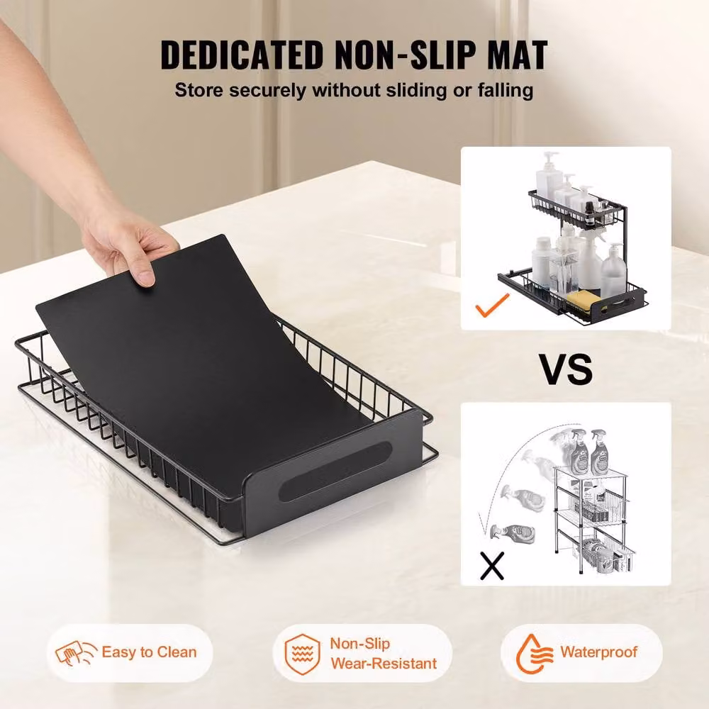 VEVOR 2 Tier Pull Out Cabinet Organizer, Black, W: 27.18 cm, D: 36.07 cm, H: 10.7 cm – 4