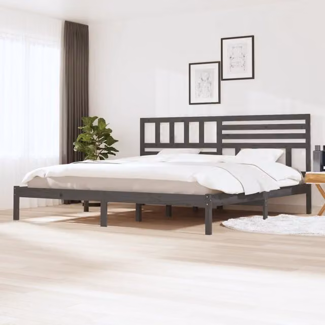 Berkfield Home Grey Solid Pine Wood Bed Frame W/D/H: 200 x 200 cm