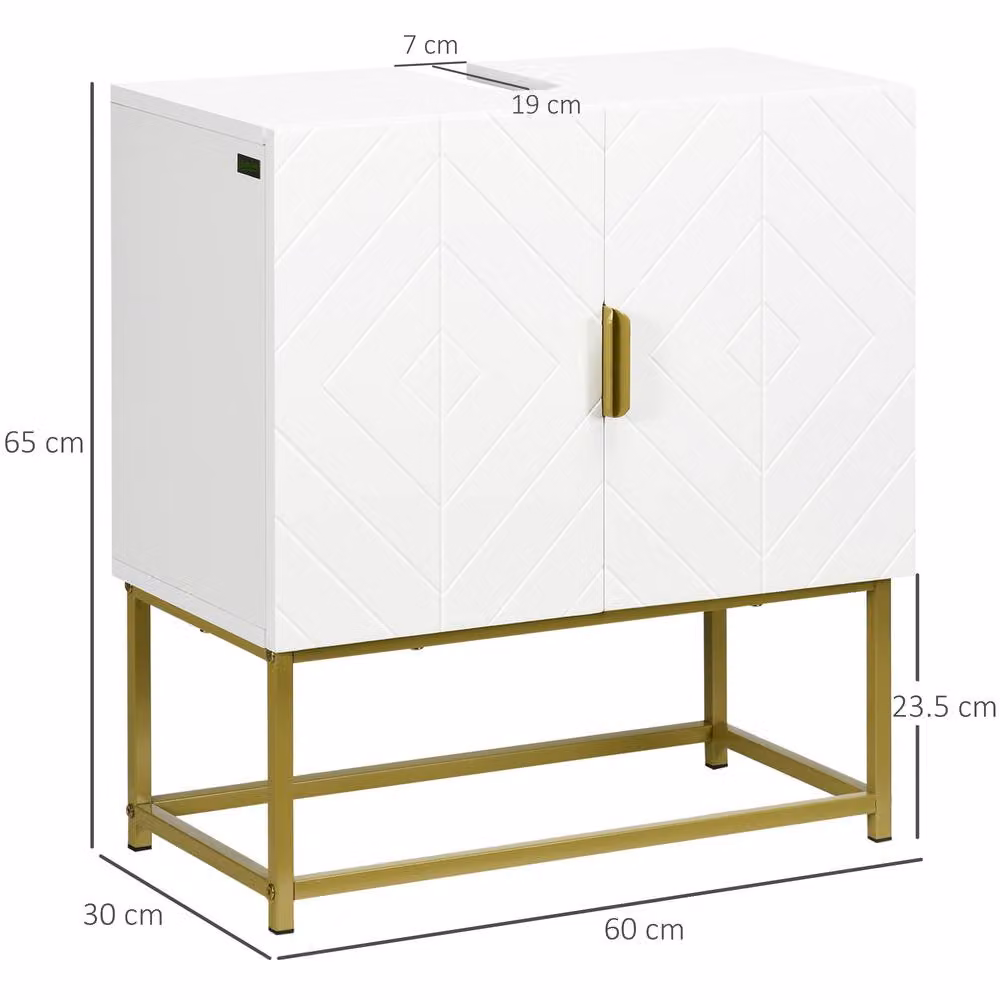 STILVORA Modern White and Gold Under Sink Bathroom Cabinet with Hinged Doors and LED Lighting – 4
