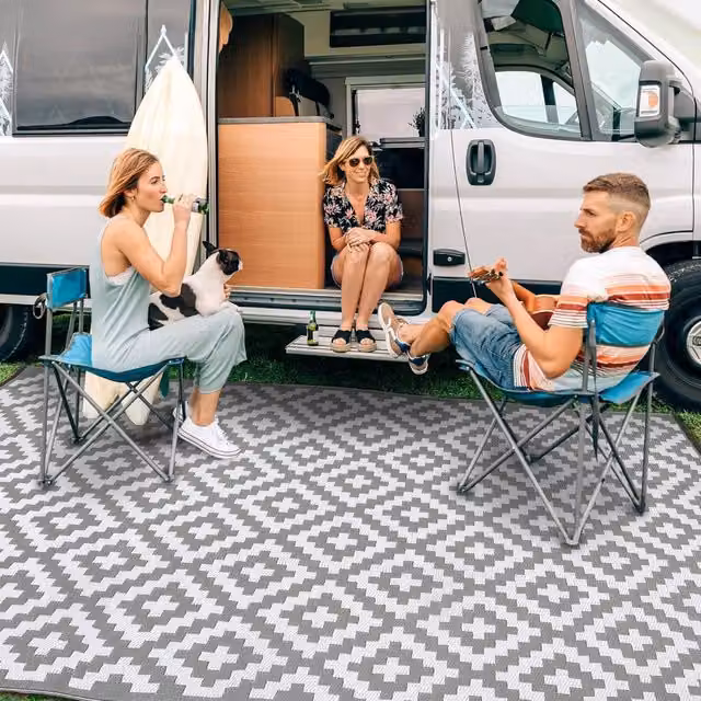 I Love Fancy Dress Ltd Bliss Reversible Geometric Outdoor Rug in Grey and White, W: 270 cm, L: 360 cm