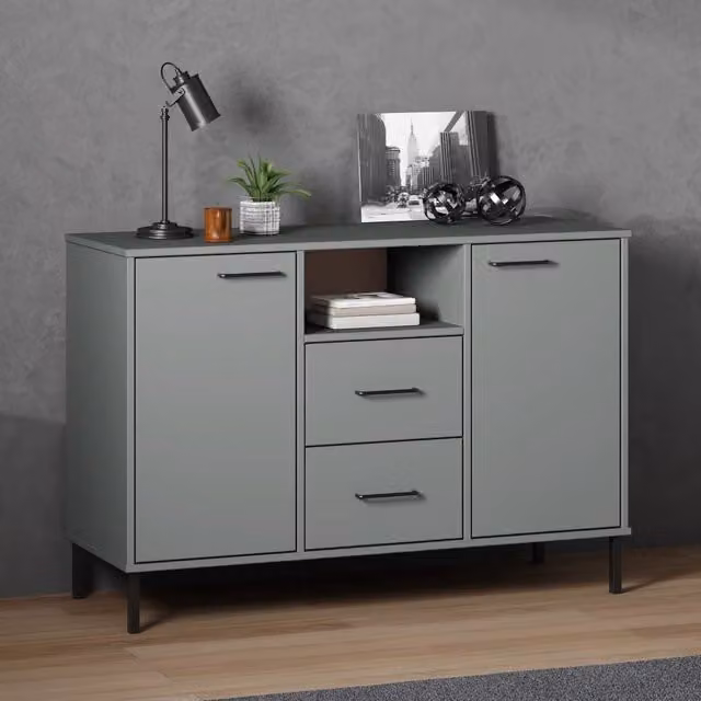 Berkfield Home Oslo Industrial Sideboard in Grey Solid Pine Wood with Metal Legs W/D/H: 113 x 40 x 77 cm – 1