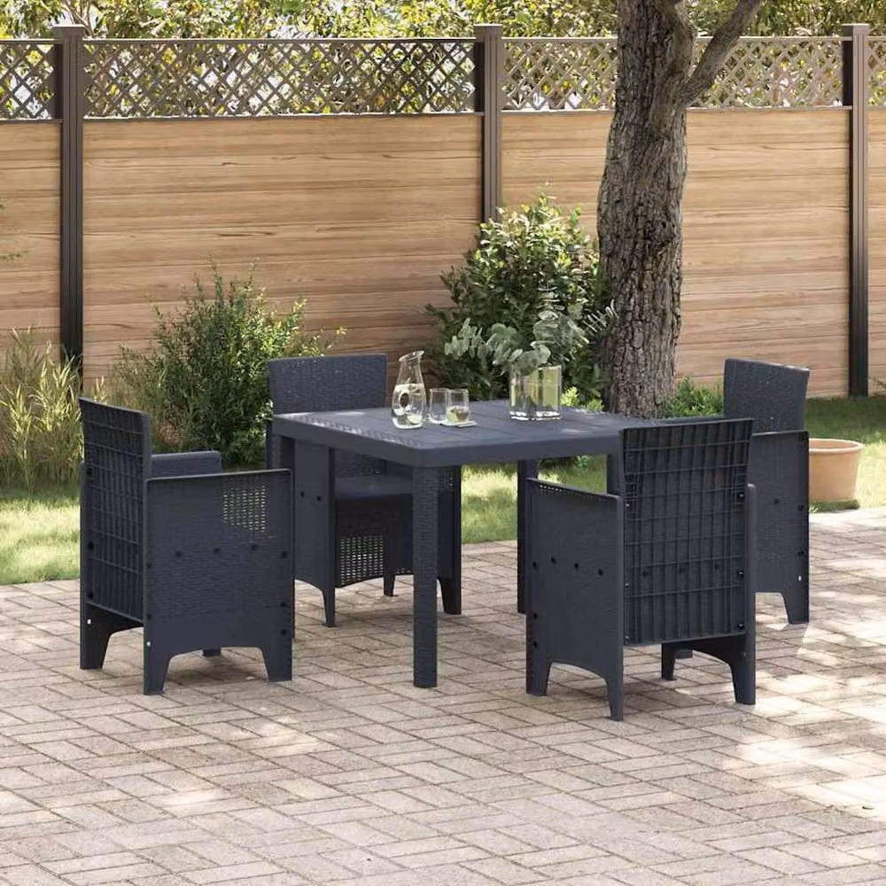 Berkfield Home 5 Piece Anthracite Poly Rattan Garden Dining Set in Dark Grey – 2