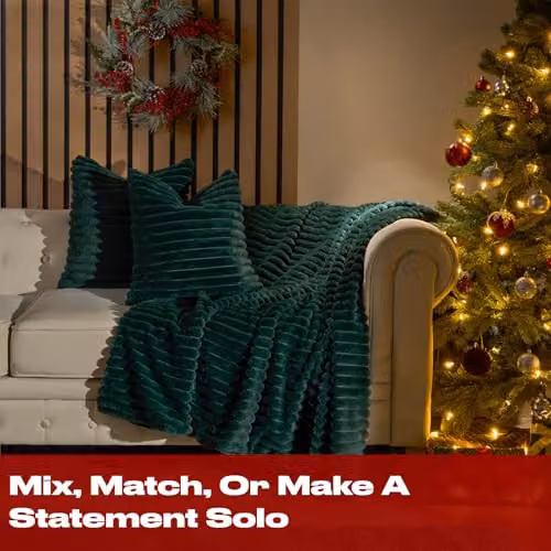 OHS Faux Fur Decorative Square Cushion Covers, Pack of 4, Green, W/D/H: 45 x 45 x 45 cm – 2