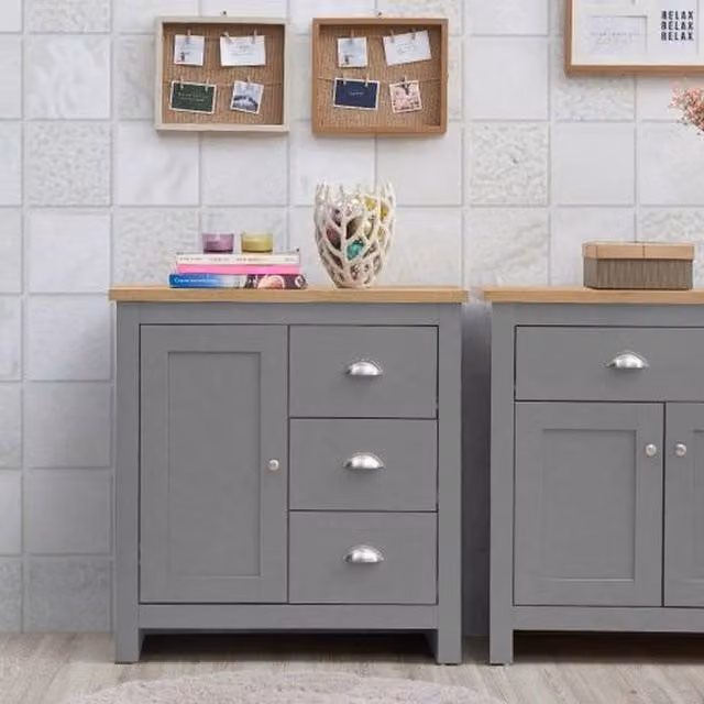 Timber Art Design Lisbon 1 Door 3 Drawer Oak Sideboard in Light Grey