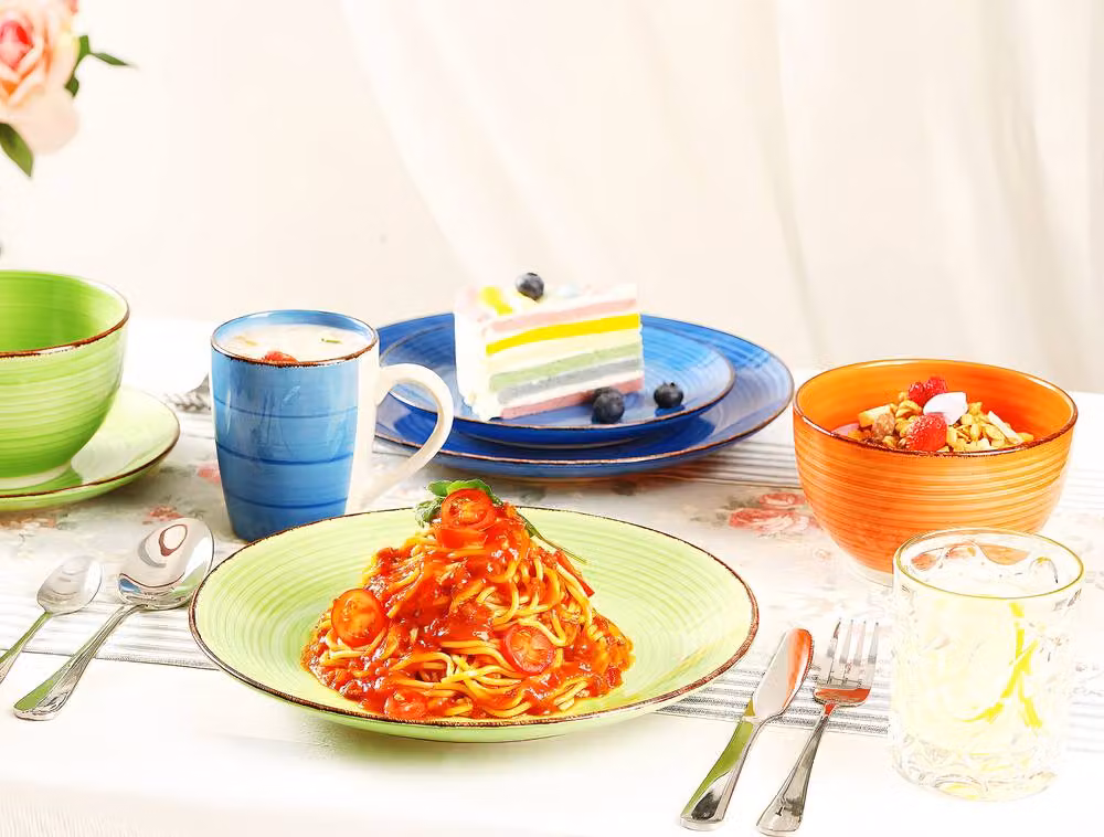 Simpa Hand Painted Multicolour Stoneware 24 Piece Dinner Set