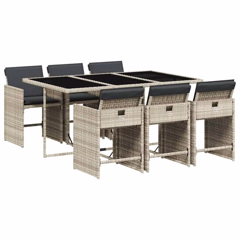 Berkfield Home 7 Piece Garden Dining Set with Light Grey Poly Rattan and Glass Tabletop – 2