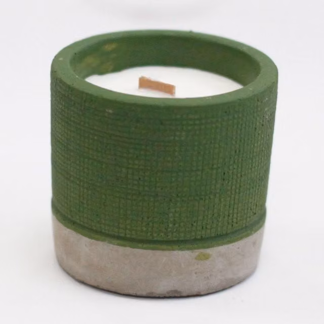 KDMK Sea Moss Herbs Concrete Candle with Wooden Wick in Green