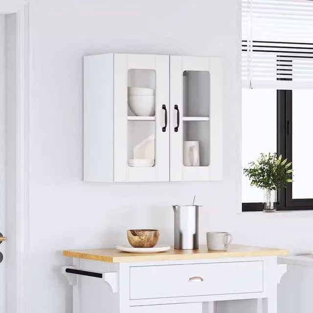 Berkfield Home Lucca White Kitchen Wall Cabinet with Glass Doors and Internal Shelves W/D/H: 60 x 31 x 25 cm