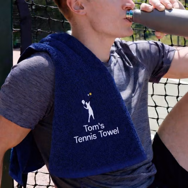 Duncan Stewart Personalised Navy Blue Cotton Terry Tennis Court Towel